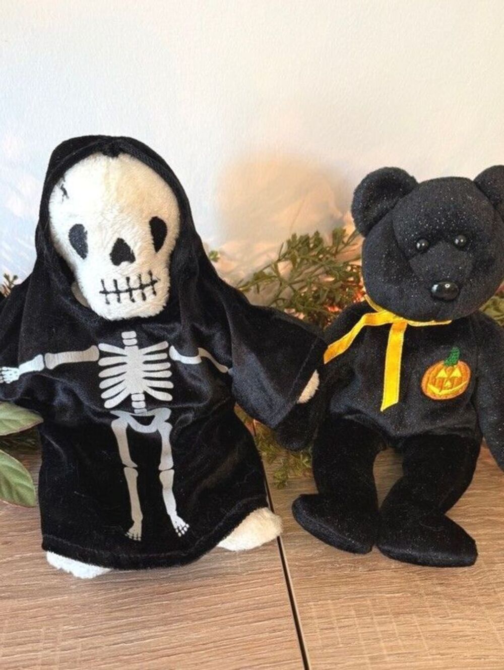 TY 2001 Creepers Skeleton & Haunt Halloween Plush Bear Pair Retired